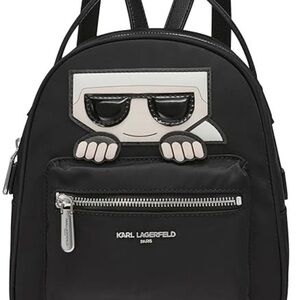 Karl Lagerfeld Black Mini Backpack with Character Peek-A-Boo Appliqué